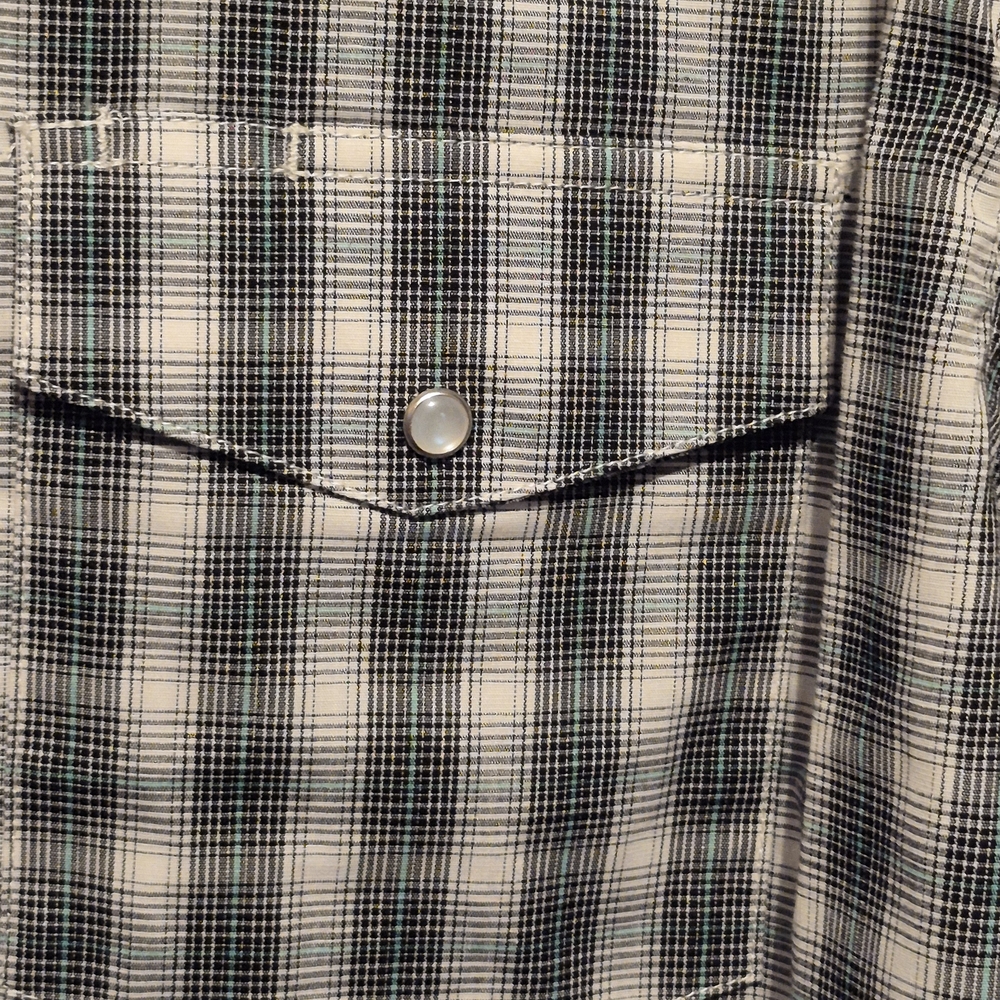 NWT LARGE TALL Luxury Wrangler Western Men's Black & White Plaid Shirt - Picture 6 of 15
